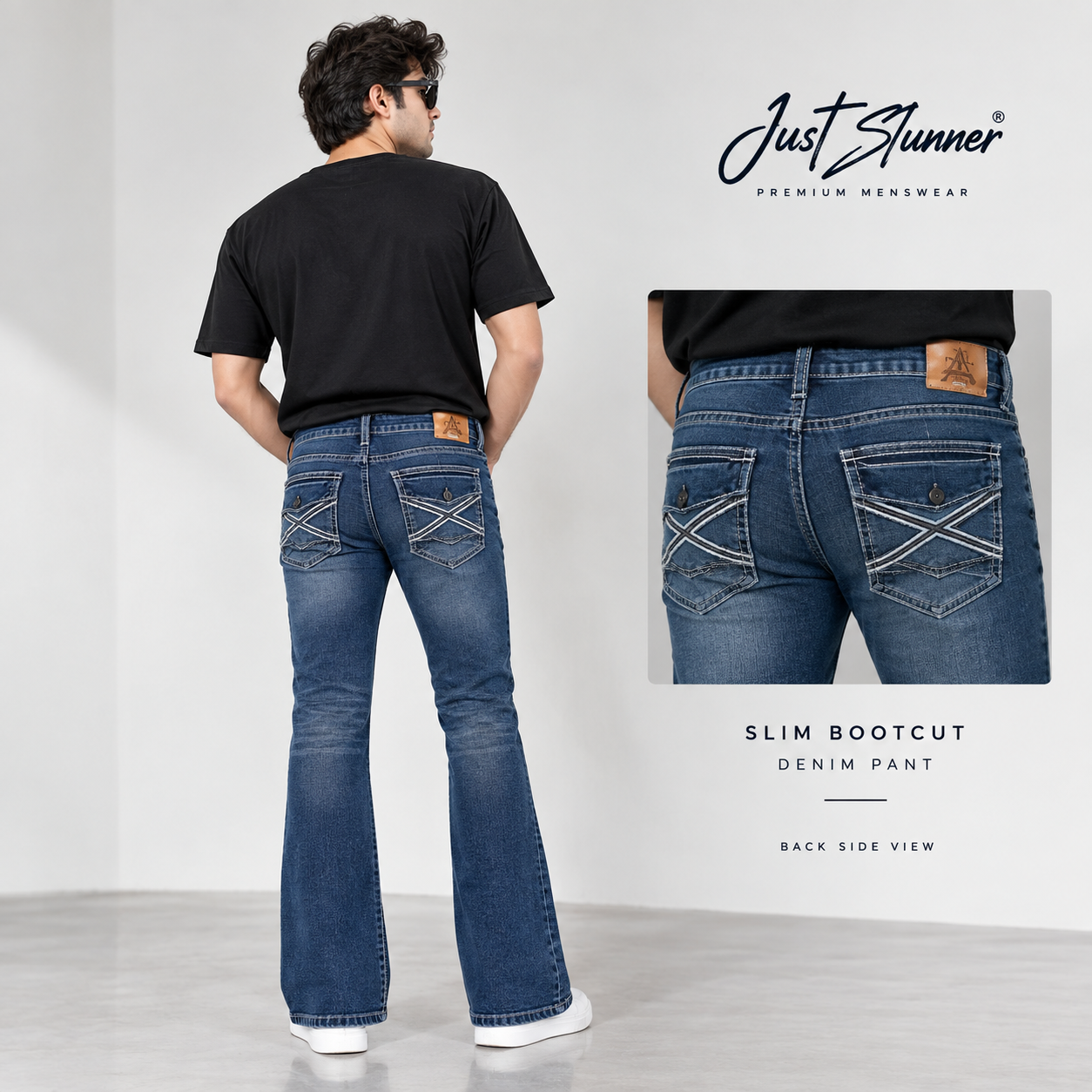 Men’s Slim Bootcut Denim Pant – Premium Blue Wash