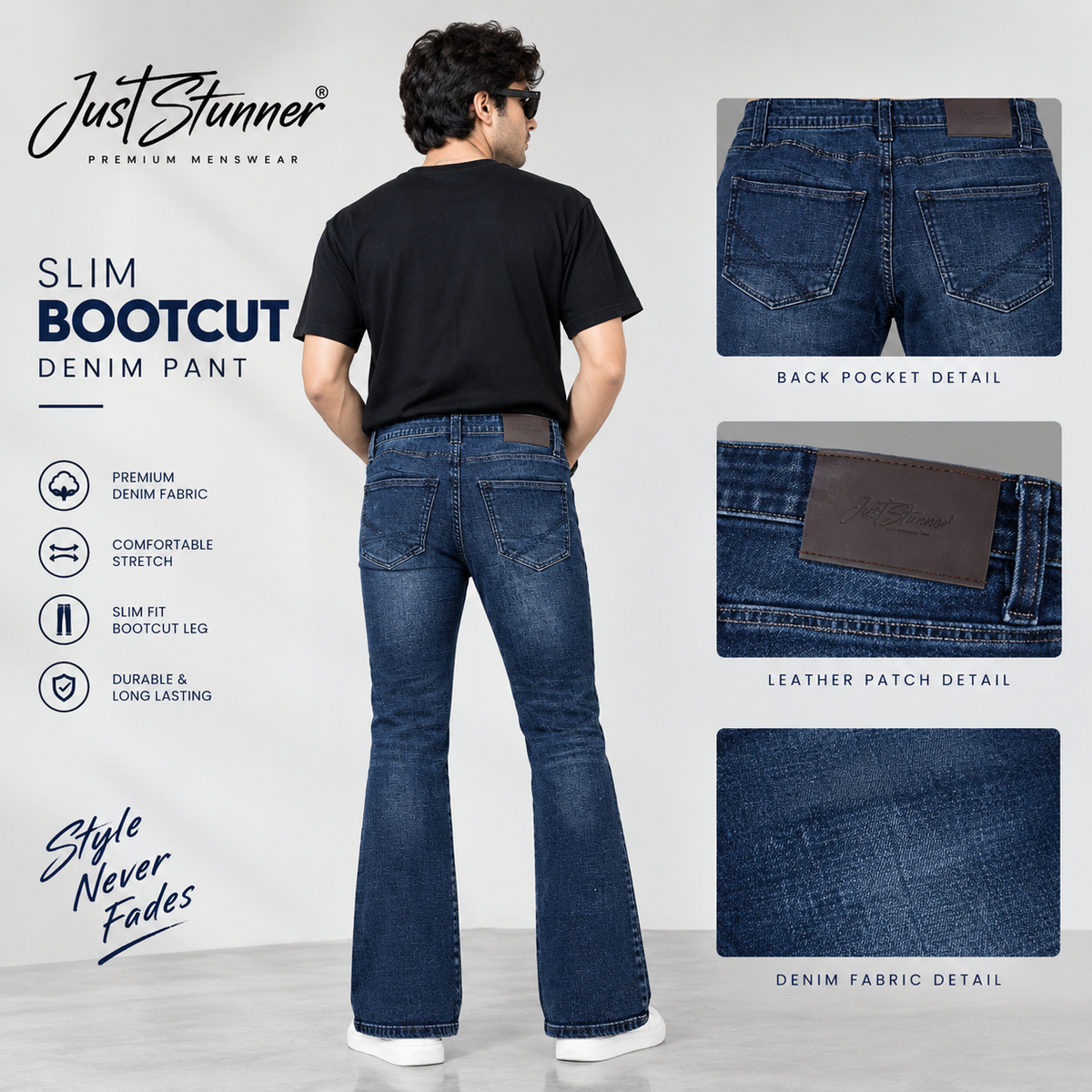Men’s Slim Bootcut Denim Pant – Dark Blue Wash