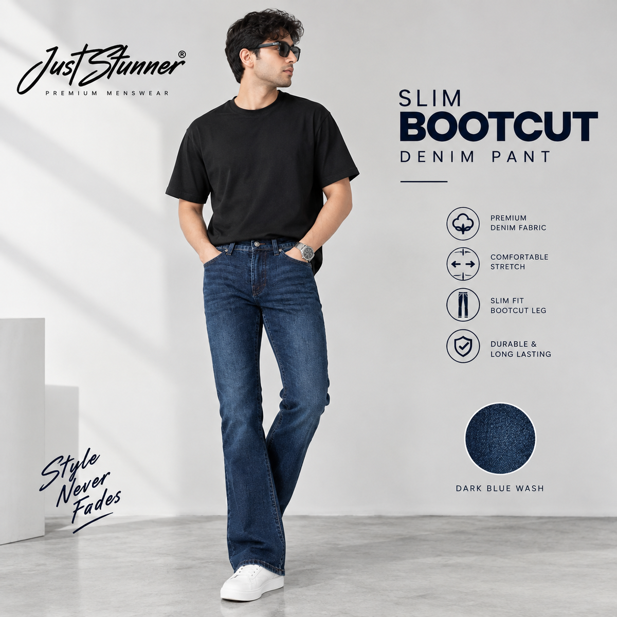 Men’s Slim Bootcut Denim Pant – Dark Blue Wash