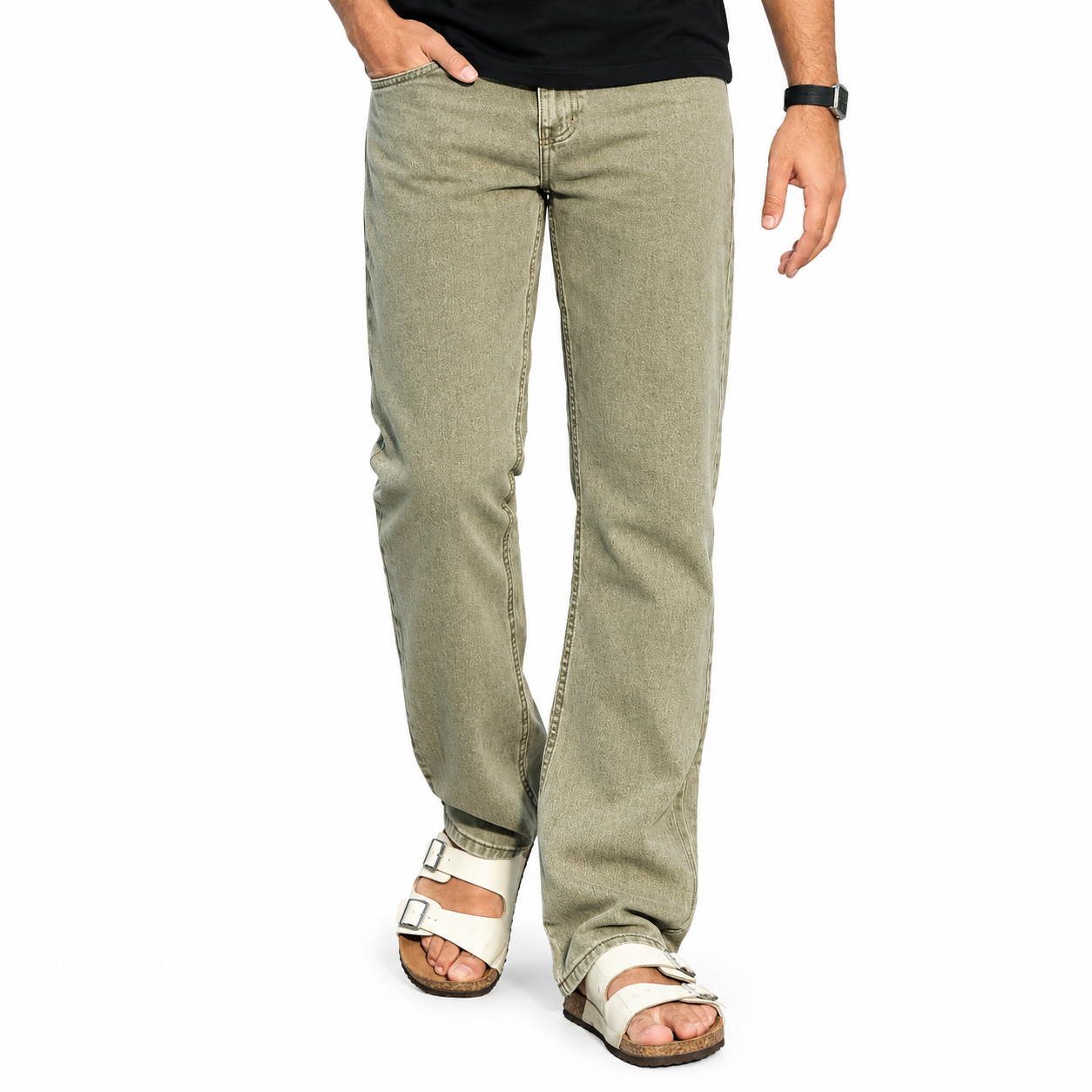 Men's Olive Green Regular Fit Jeans – Premium Export Quality | 100% Cotton