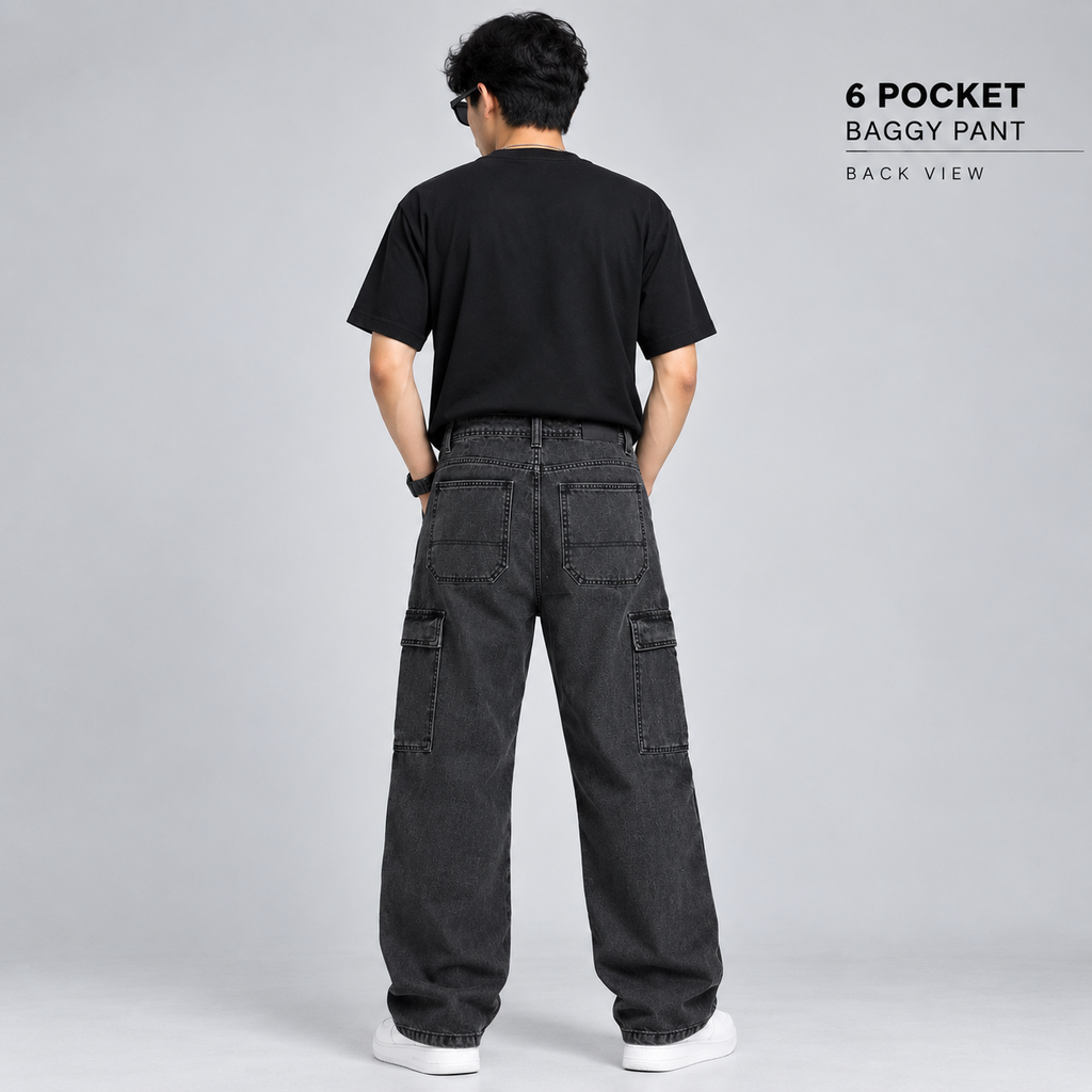 Men’s Charcoal Grey Baggy Cargo Jeans – Relaxed Wide Leg Fit