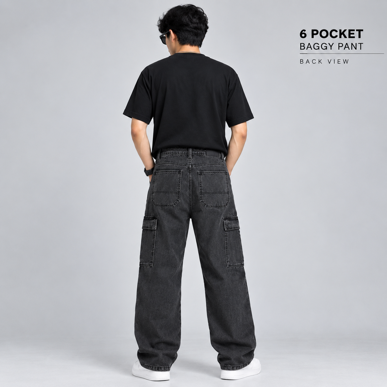 Men’s Charcoal Grey Baggy Cargo Jeans – Relaxed Wide Leg Fit
